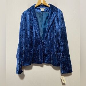 NWT Vintage Y2K Blue Crushed Velvet Blazer Jacket Womens XL Hippie Boho Disco